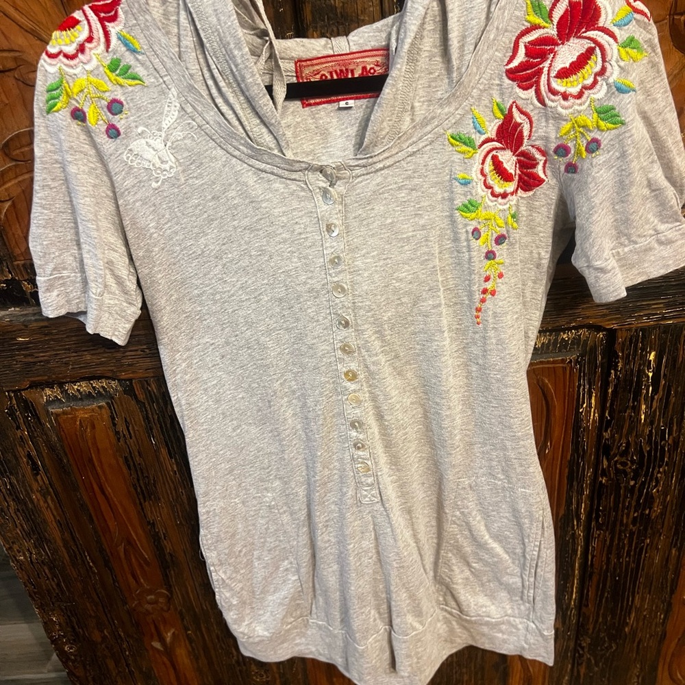 Floral Embroidered Gray Women's Top